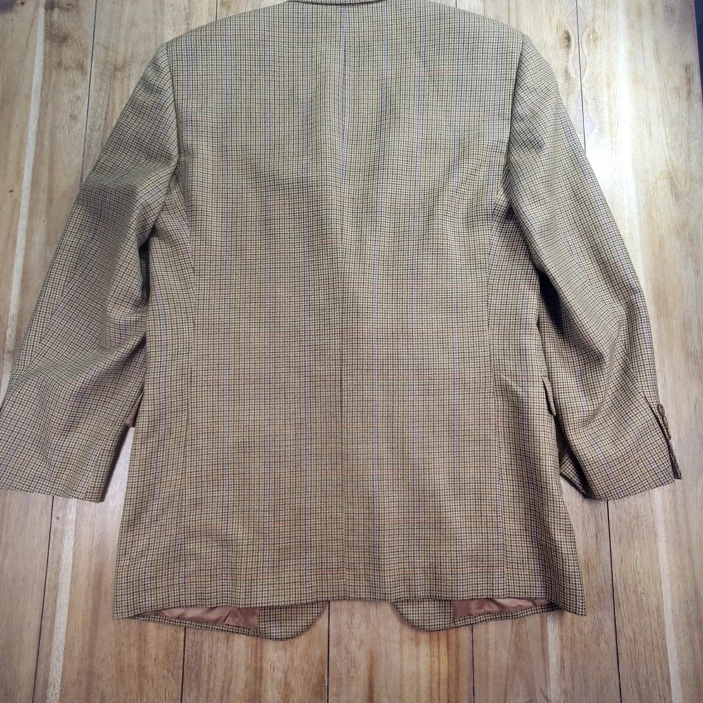 Vintage Brooks‎ Brothers Blazer Mens 42L Tan Wool Houndstooth Windowpane Italy